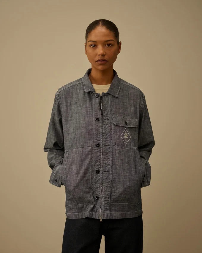 Chambray Long Sleeve Zip Shirt