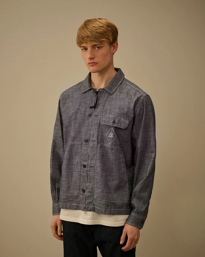Chambray Long Sleeve Zip Shirt