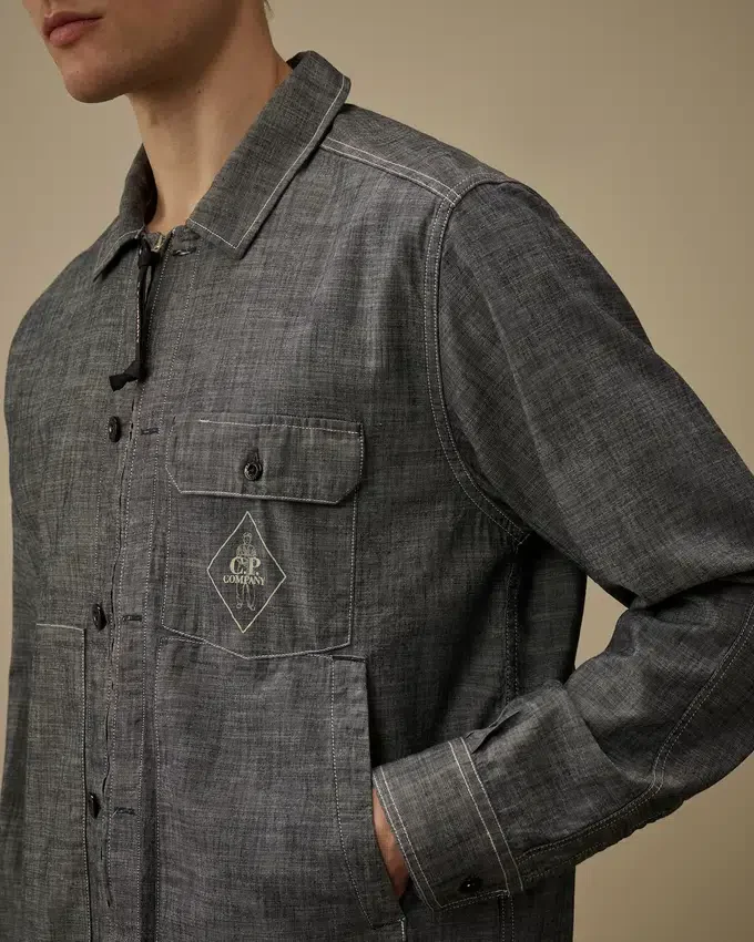 Chambray Long Sleeve Zip Shirt