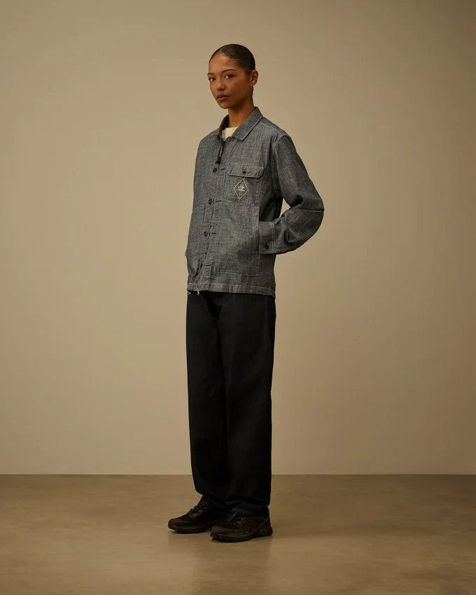 Chambray Long Sleeve Zip Shirt