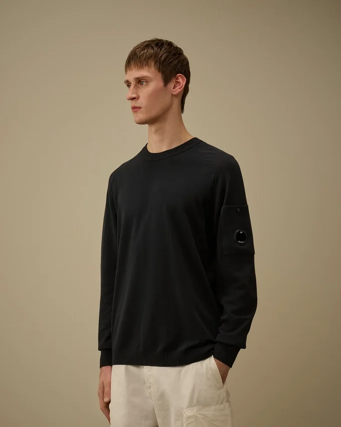 Cotton Crepe Crewneck Lens Sweater