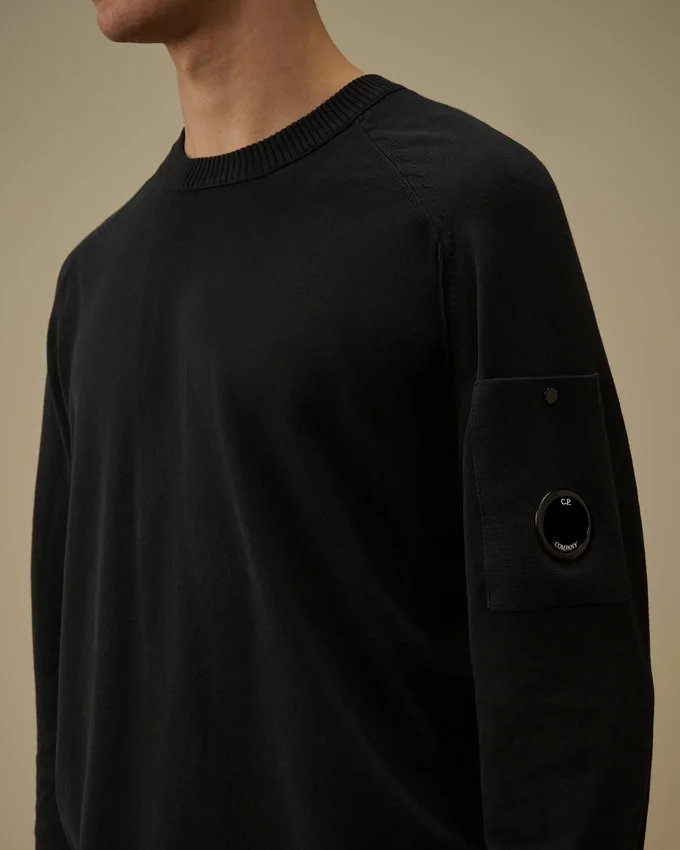 Cotton Crepe Crewneck Lens Sweater