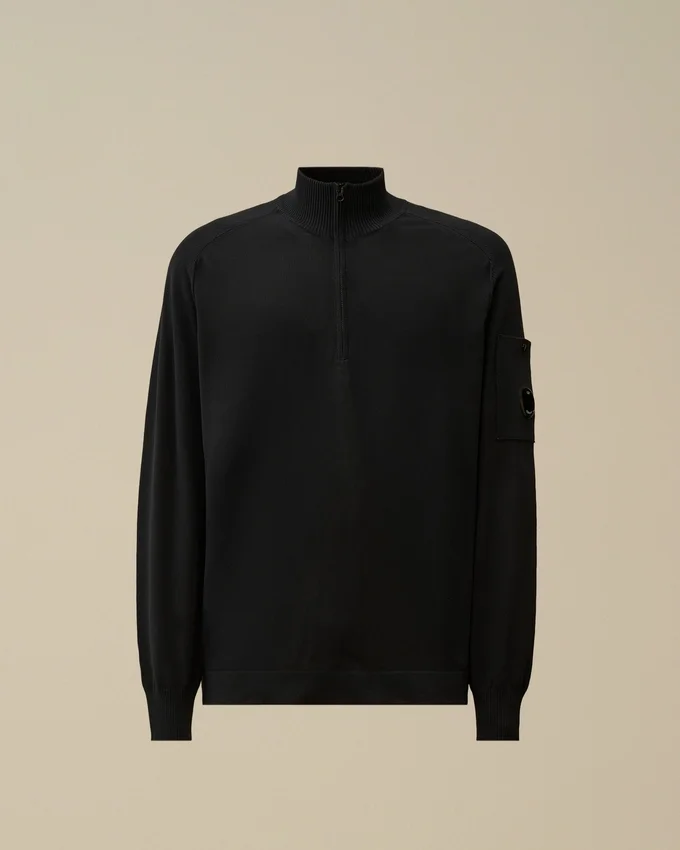 Cotton Crepe Half Zip Sweater