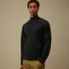 Cotton Crepe Half Zip Sweater