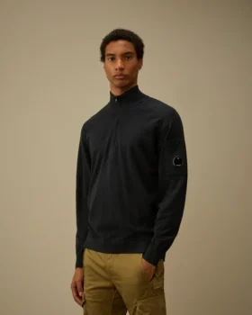 Cotton Crepe Half Zip Sweater