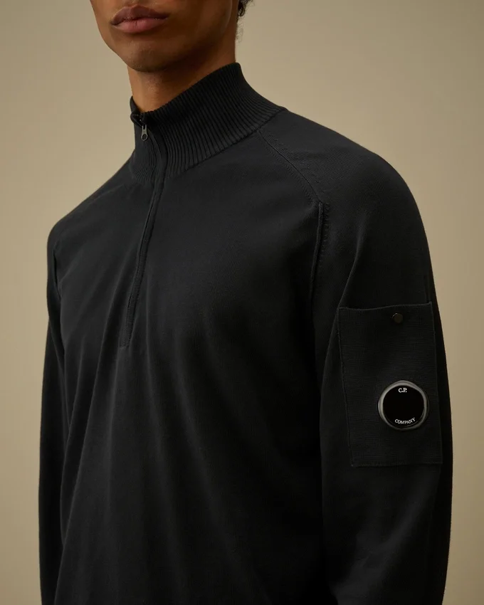 Cotton Crepe Half Zip Sweater