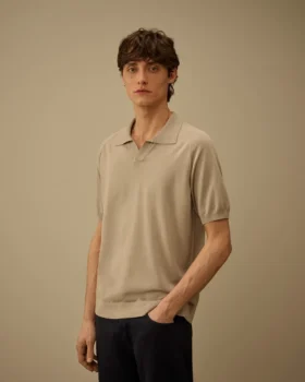 Cotton Crepe Short Sleeve Polo Sweater