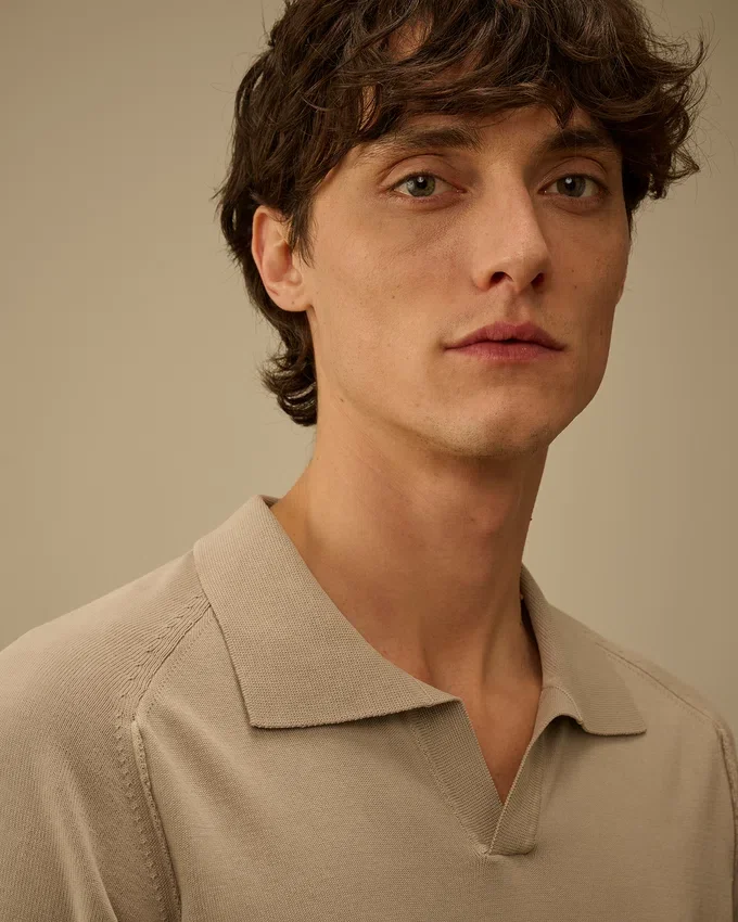 Cotton Crepe Short Sleeve Polo Sweater