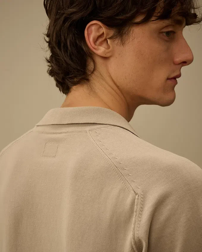 Cotton Crepe Short Sleeve Polo Sweater