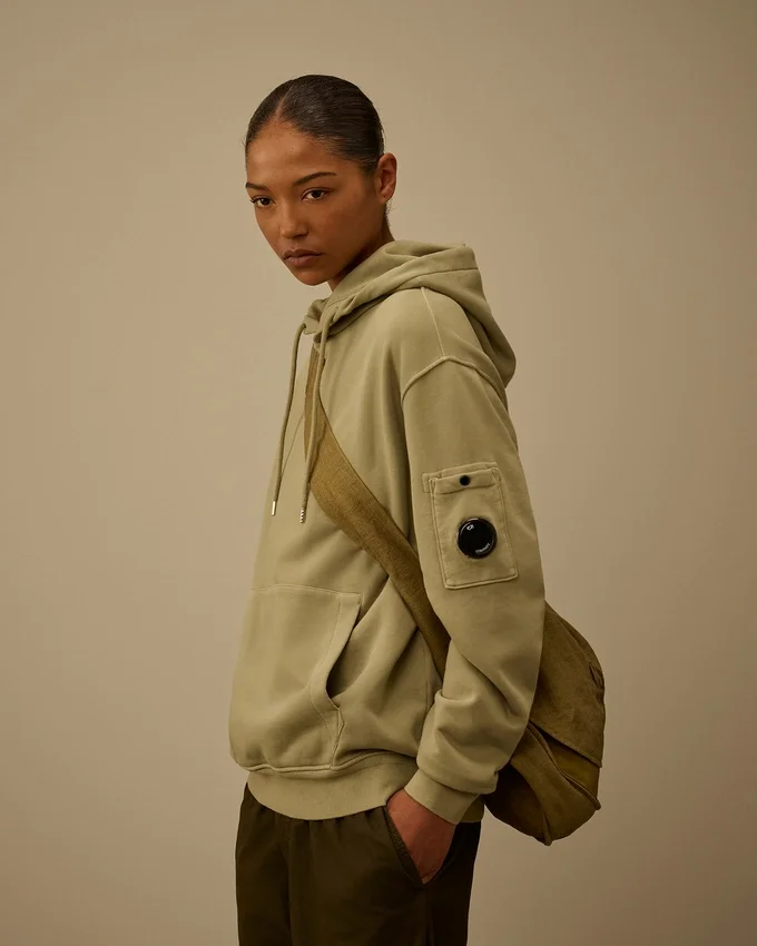 Cotton Diagonal Fleece Hooded Lens Sweatshirt
