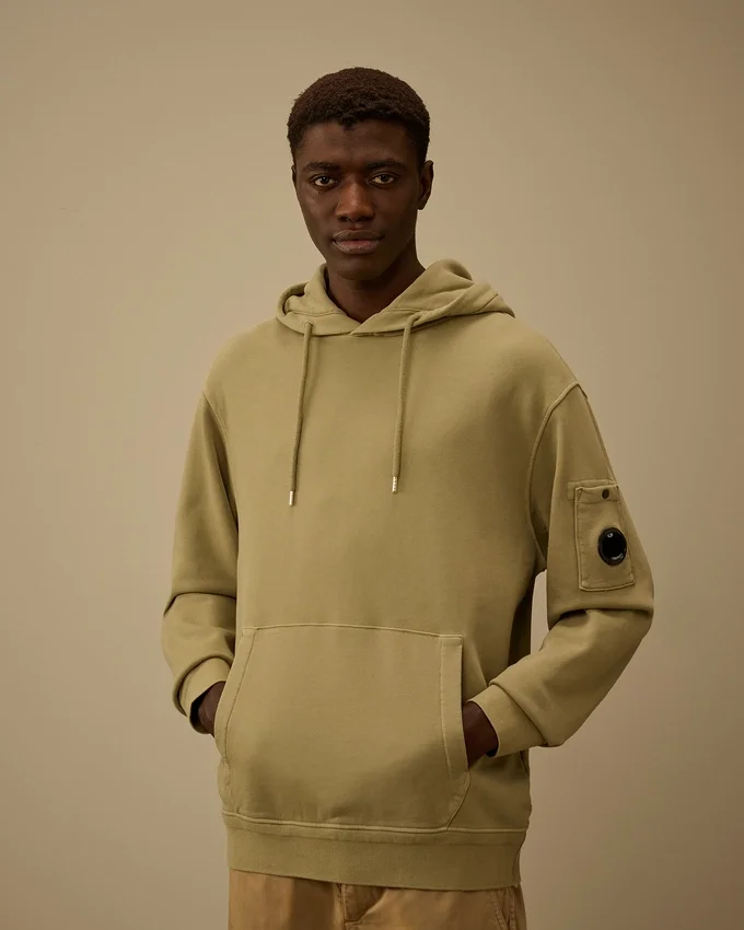 Cotton Diagonal Fleece Hooded Lens Sweatshirt