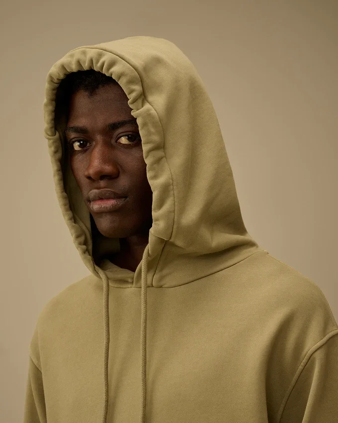 Cotton Diagonal Fleece Hooded Lens Sweatshirt