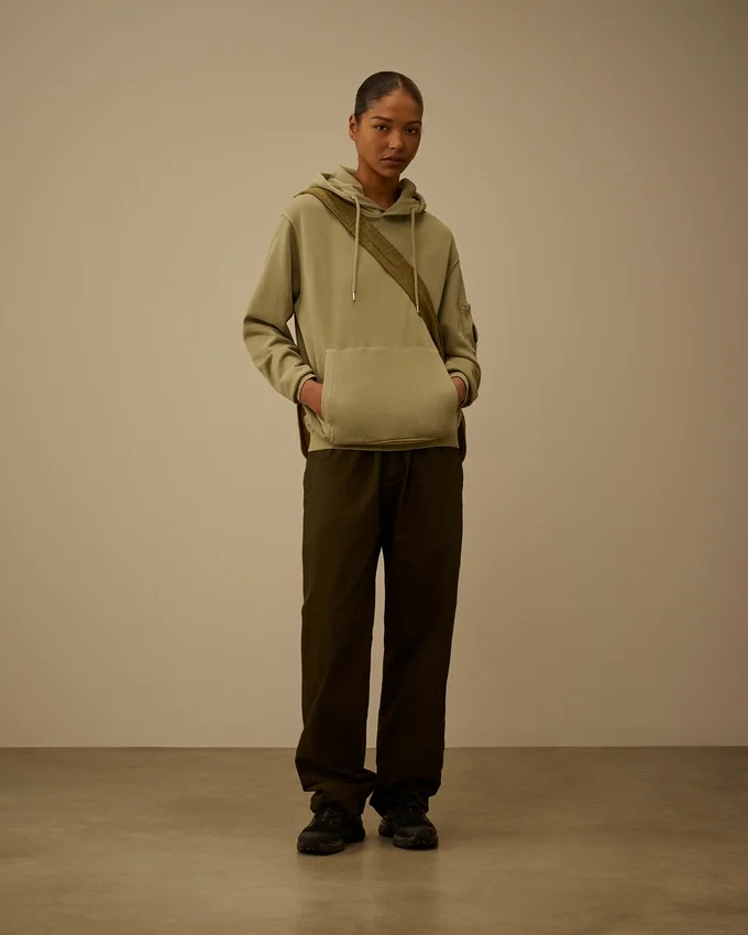 Cotton Diagonal Fleece Hooded Lens Sweatshirt