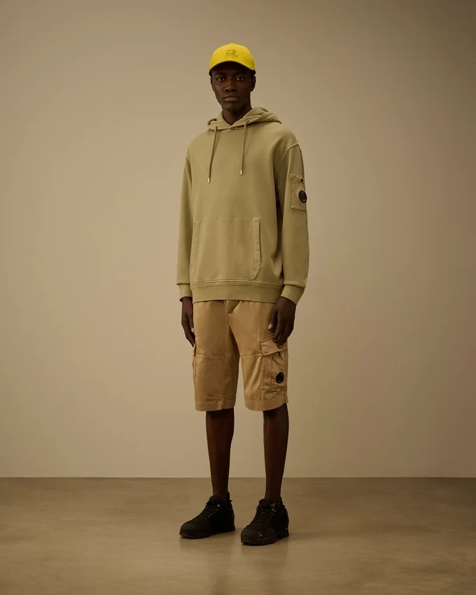 Cotton Diagonal Fleece Hooded Lens Sweatshirt
