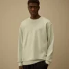 Cotton Diagonal Fleece Resist Dyed Crewneck Logo Sweatshirt