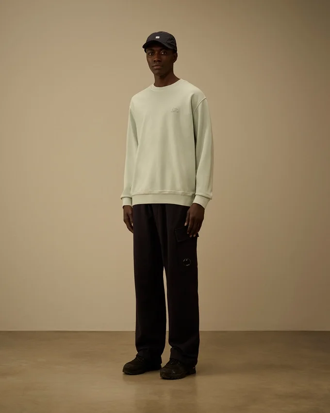 Cotton Diagonal Fleece Resist Dyed Crewneck Logo Sweatshirt
