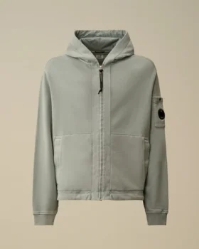 Cotton Diagonal Fleece Zip Hooded Sweatshirt
