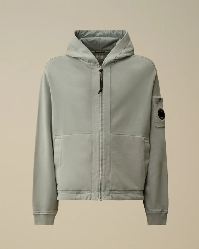 Cotton Diagonal Fleece Zip Hooded Sweatshirt