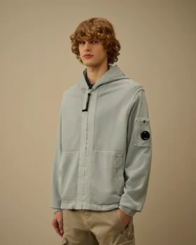 Cotton Diagonal Fleece Zip Hooded Sweatshirt