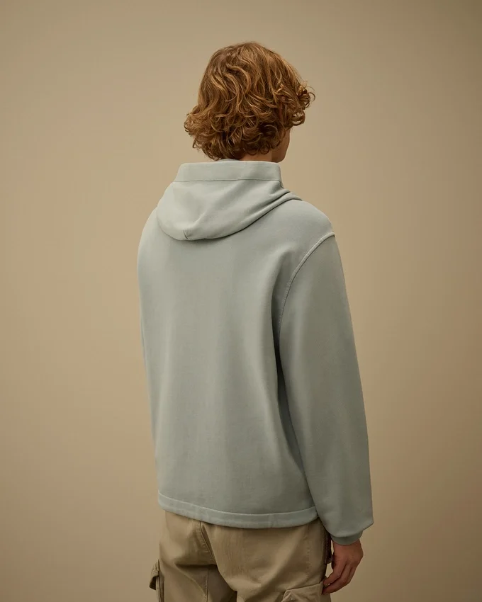 Cotton Diagonal Fleece Zip Hooded Sweatshirt