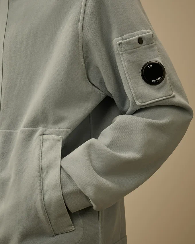 Cotton Diagonal Fleece Zip Hooded Sweatshirt
