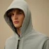 Cotton Diagonal Fleece Zip Hooded Sweatshirt