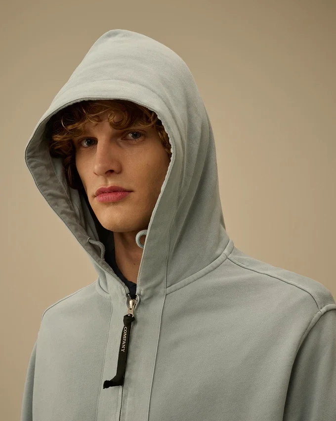 Cotton Diagonal Fleece Zip Hooded Sweatshirt