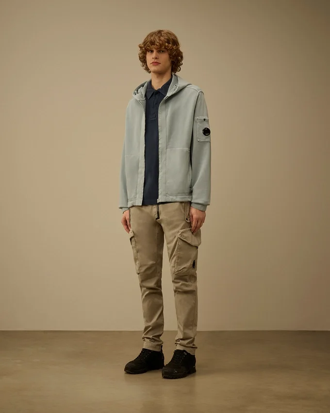 Cotton Diagonal Fleece Zip Hooded Sweatshirt