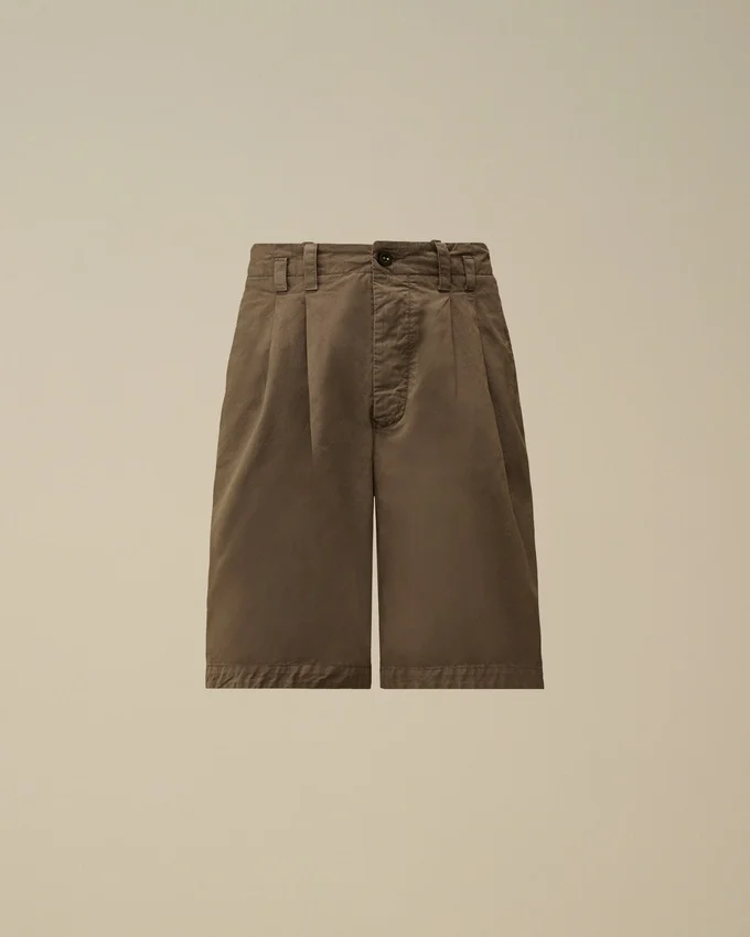 Cotton Gabardine Loose Pinces Shorts