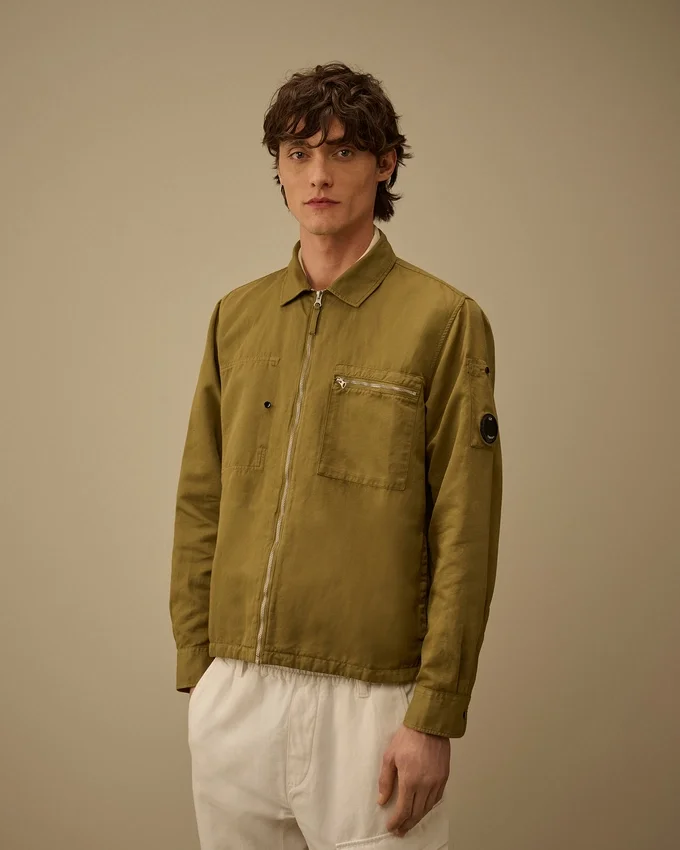 Cotton/Linen Lens Zip Overshirt