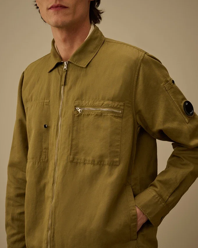 Cotton/Linen Lens Zip Overshirt