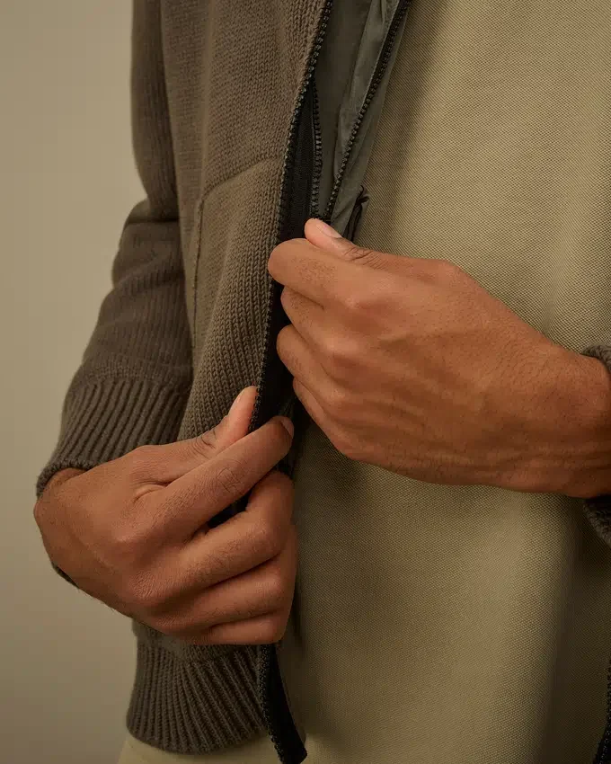 Cotton Mixed Zipped Cardigan