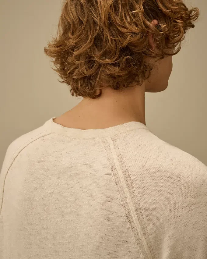 Cotton/Nylon Crewneck Lens Raglan Sweater
