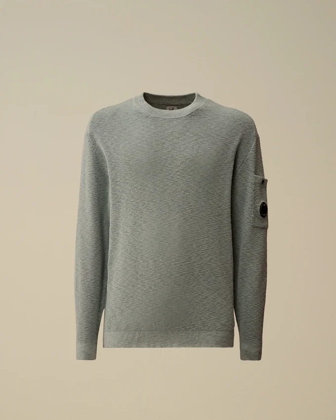 Cotton/Nylon Crewneck Lens Sweater