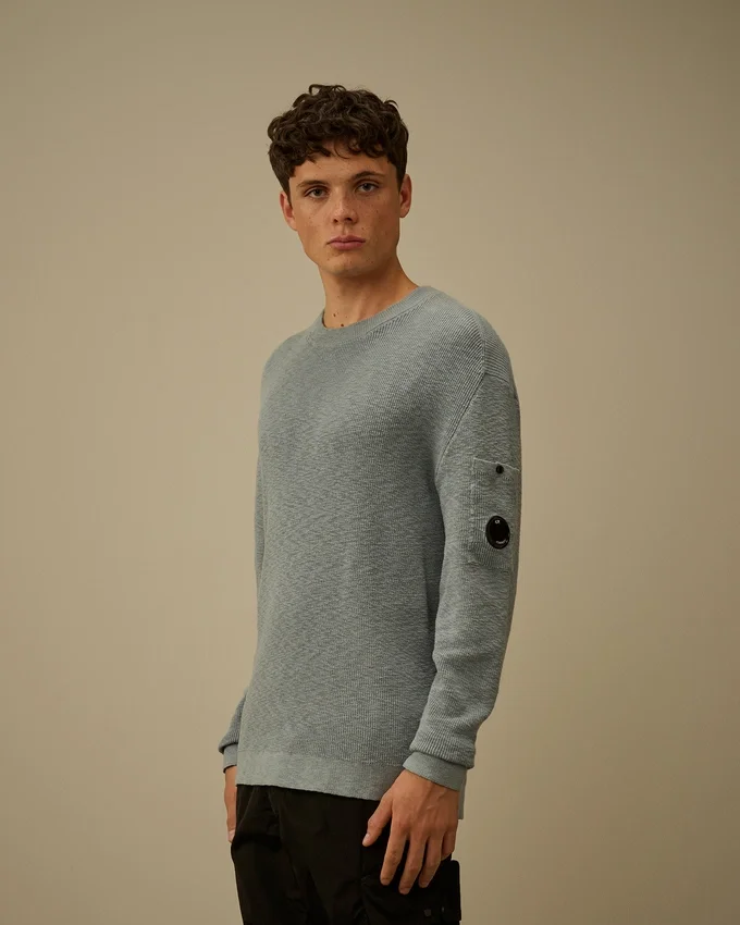 Cotton/Nylon Crewneck Lens Sweater