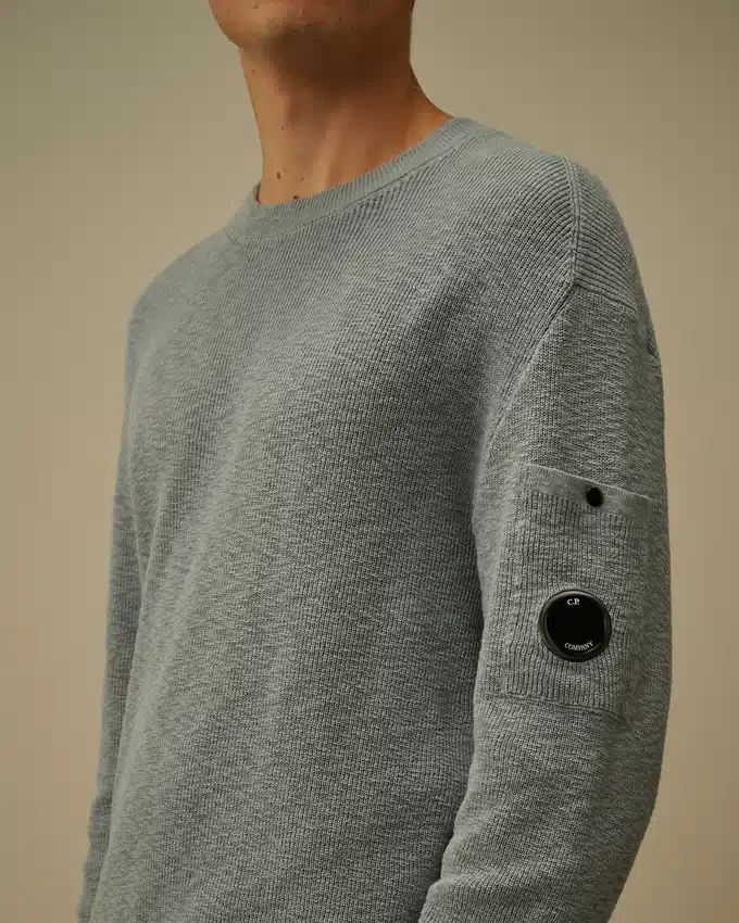 Cotton/Nylon Crewneck Lens Sweater