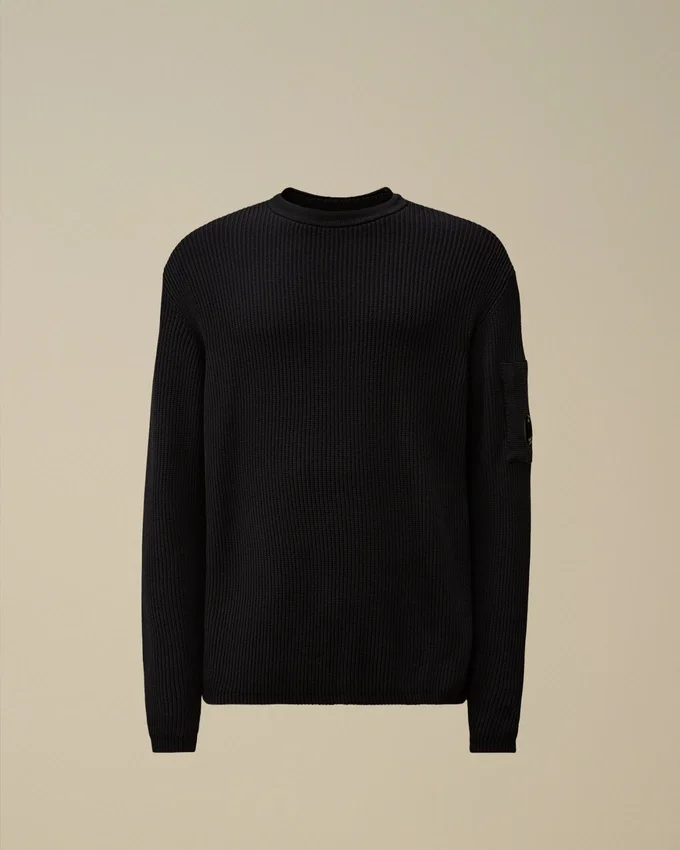 Cotton Sea Island Ribs Crewneck Lens Sweater