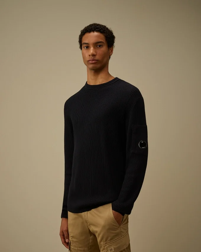 Cotton Sea Island Ribs Crewneck Lens Sweater