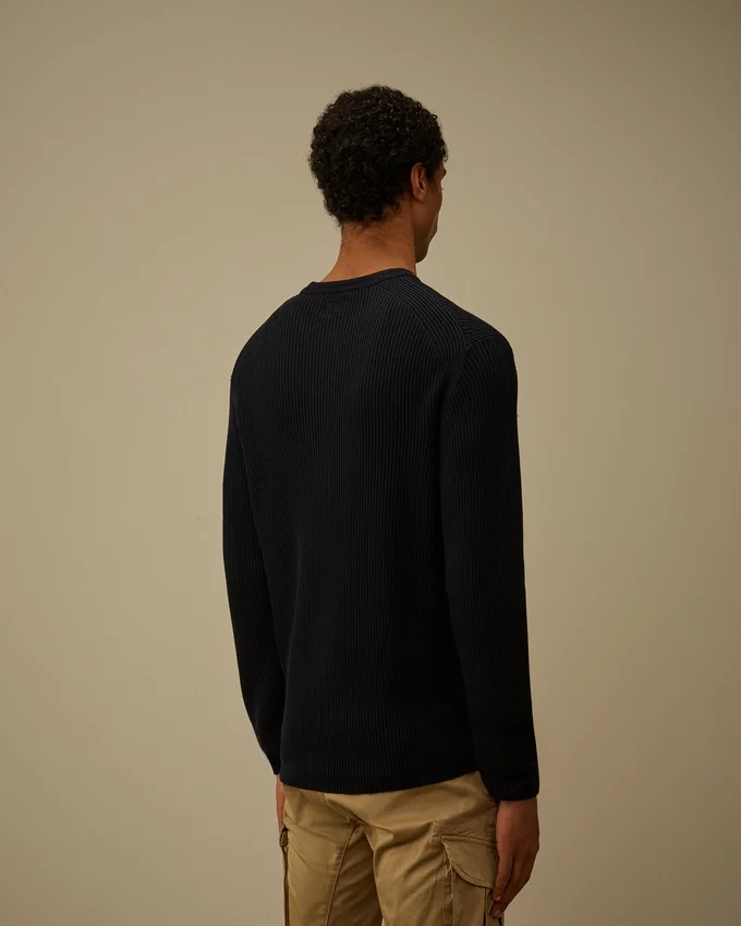 Cotton Sea Island Ribs Crewneck Lens Sweater