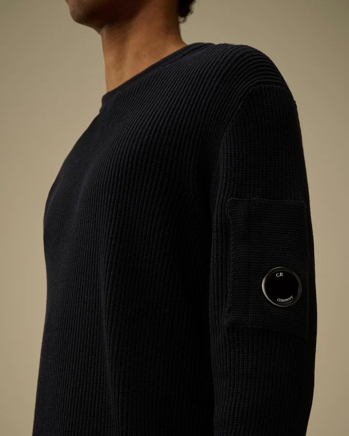 Cotton Sea Island Ribs Crewneck Lens Sweater