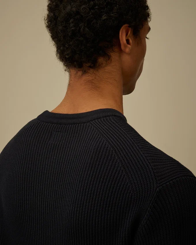Cotton Sea Island Ribs Crewneck Lens Sweater