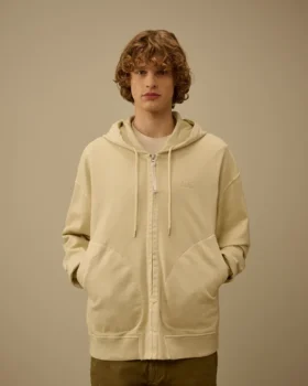 Diagonal Fleece Boxy Zip Hooded Sweatshirt