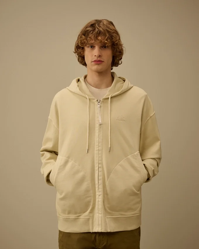 Diagonal Fleece Boxy Zip Hooded Sweatshirt