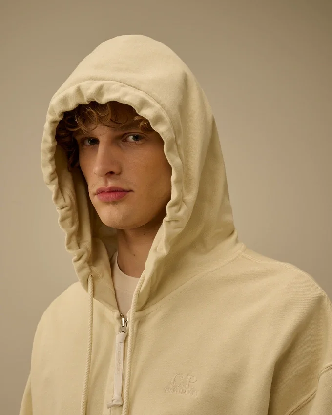 Diagonal Fleece Boxy Zip Hooded Sweatshirt