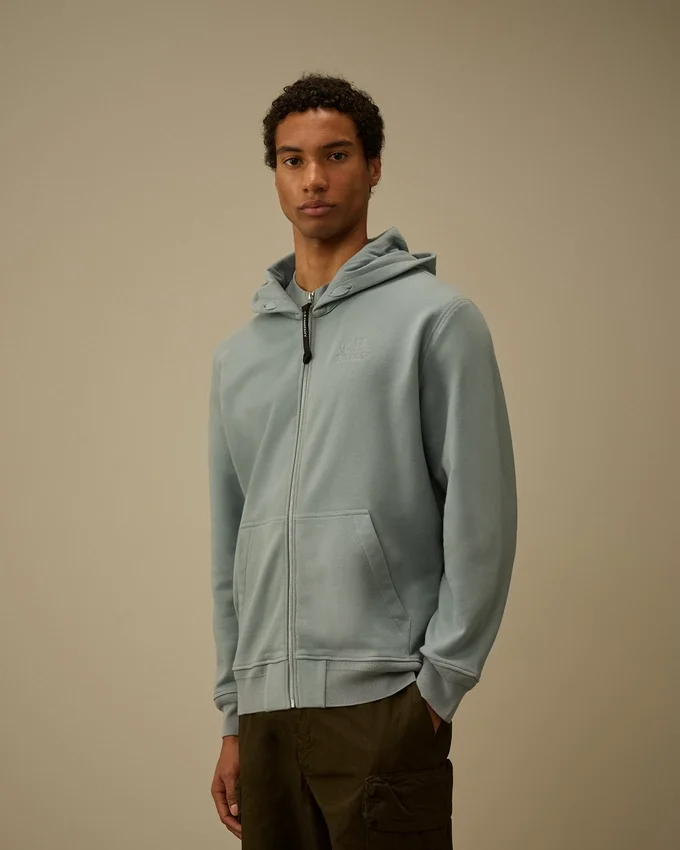 Diagonal Raised Fleece Zip Hooded Sweatshirt