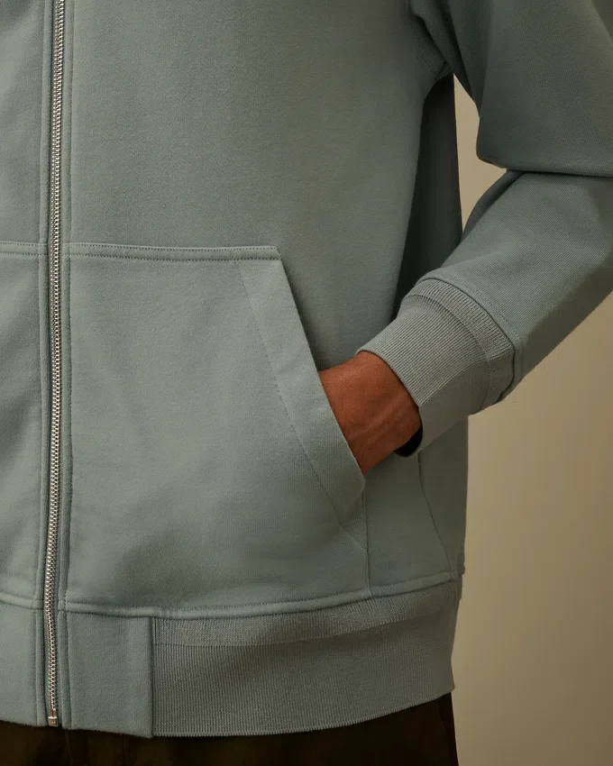 Diagonal Raised Fleece Zip Hooded Sweatshirt