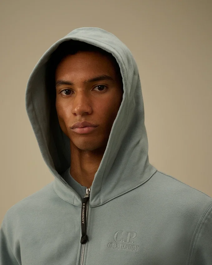 Diagonal Raised Fleece Zip Hooded Sweatshirt