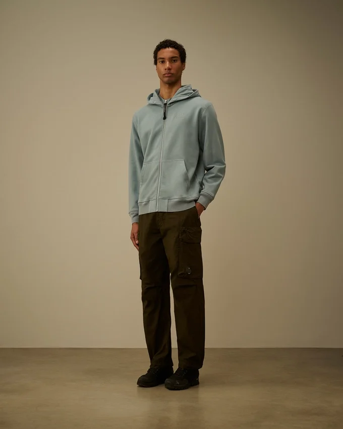 Diagonal Raised Fleece Zip Hooded Sweatshirt