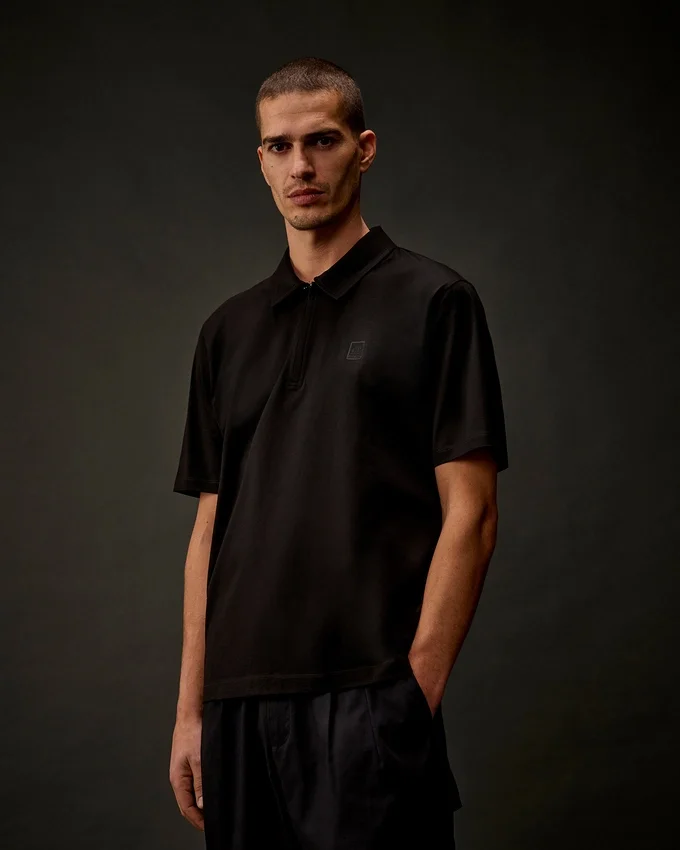 Metropolis Series Mercerized Jersey Short Sleeve Half Zip Polo
