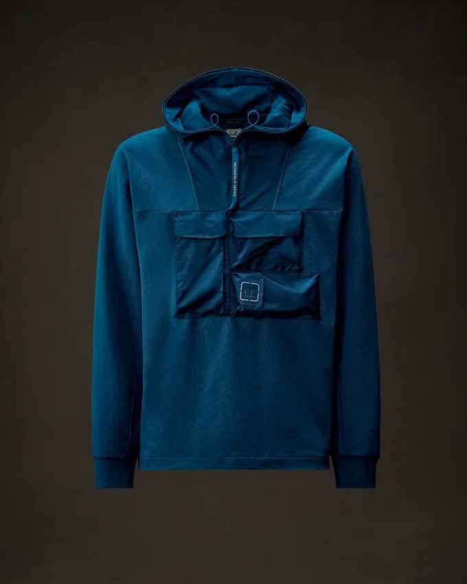 Metropolis Series Stretch Fleece Mixed Half Zip Hooded Sweatshirt